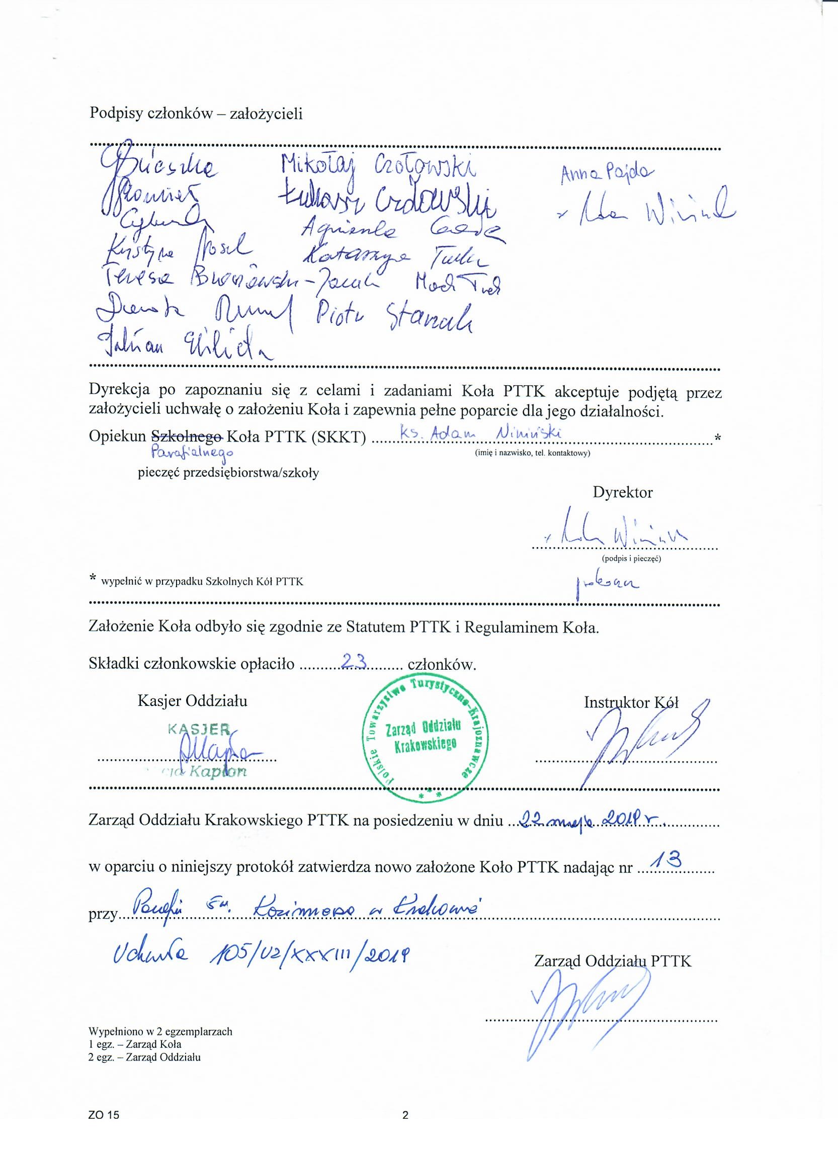 Protokół założenia Koła PTTK - str 2